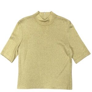 St. John Basic Gold Turtleneck Short Sleeve Woven Top